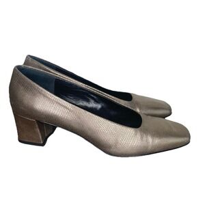 AMALFI Gold Leather Women Sz 8 AA‎ Block Heels Shoes ITALY Snakeskin Texture